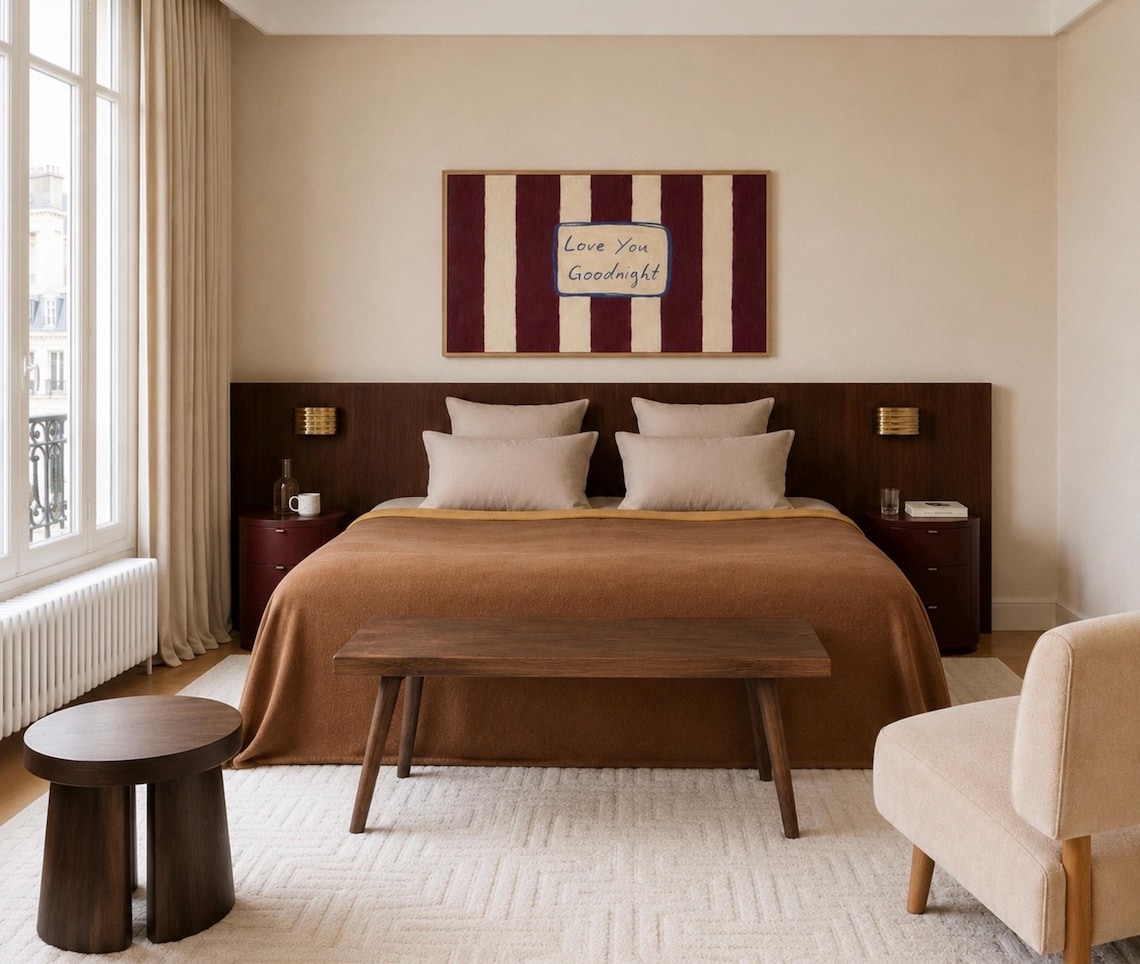 Love You Goodnight Retro Striped Bedroom Poster