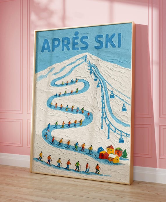Apres Ski Vintage Textured Mountain Winter Chalet Resort Poster
