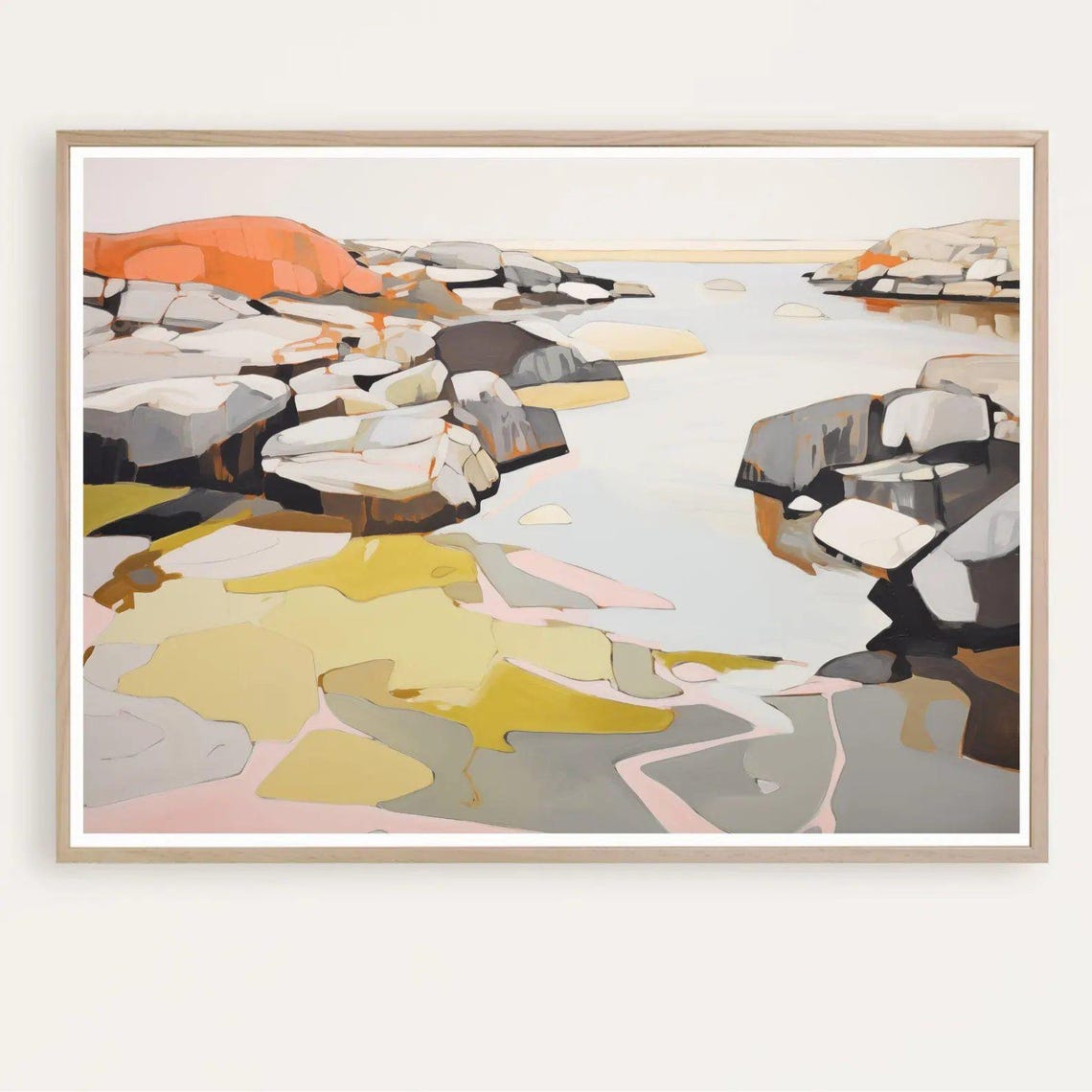 Abstract Rocky Shoreline Painting Geometric Stones Modern Art Poster