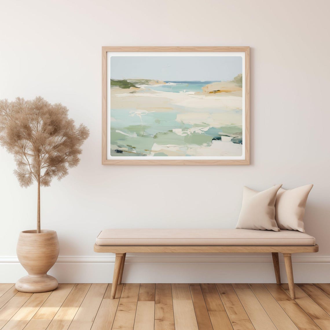 Abstract Beach Painting Turquoise Waves Soft Sand Modern Art Poster - Image 3