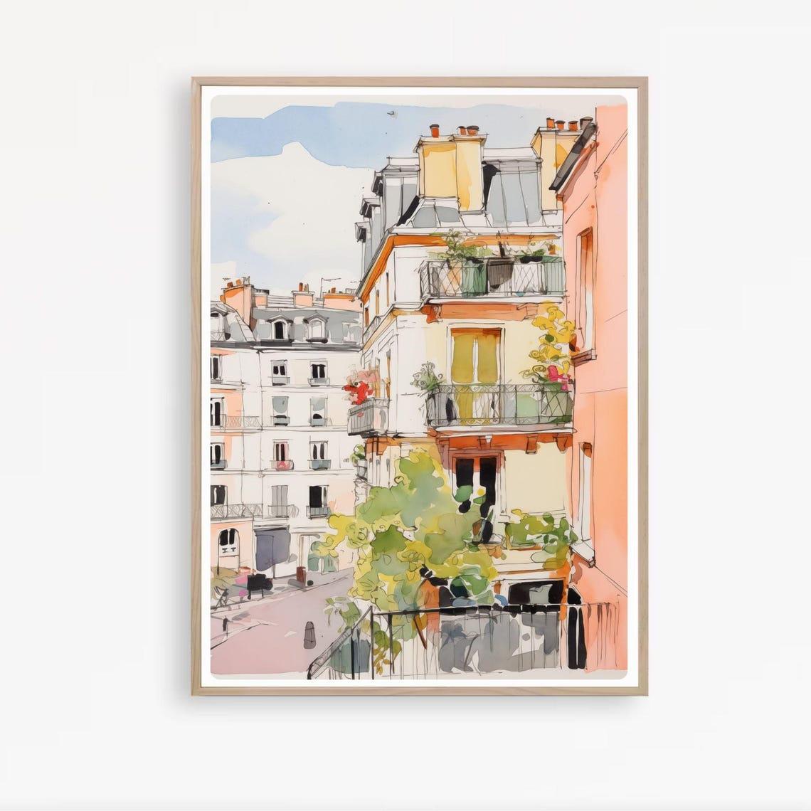 Paris Cityscape Drawing Haussmann Rooftops Balconies Travel Poster - Image 4