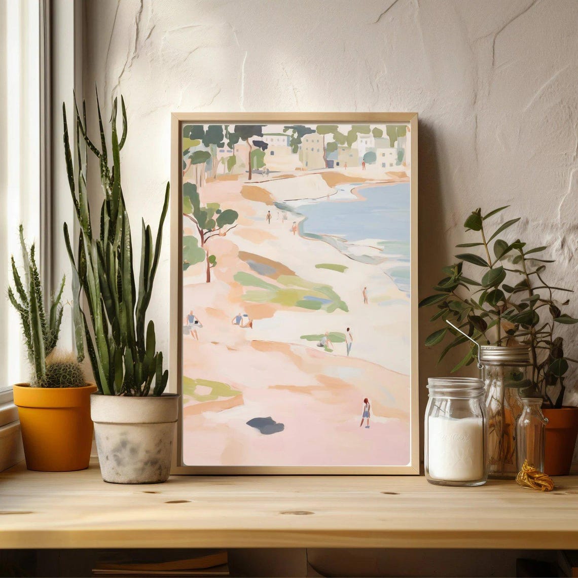 Abstract Beach Painting Australian Ocean Beachgoers Wall Art - Image 3