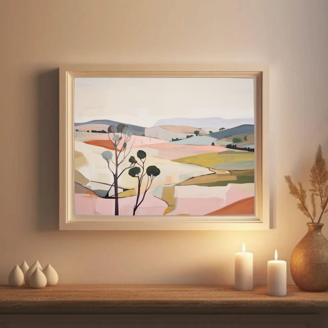 Pink Rolling Hills Abstract Landscape Painting Pastel Fields Poster - Image 2