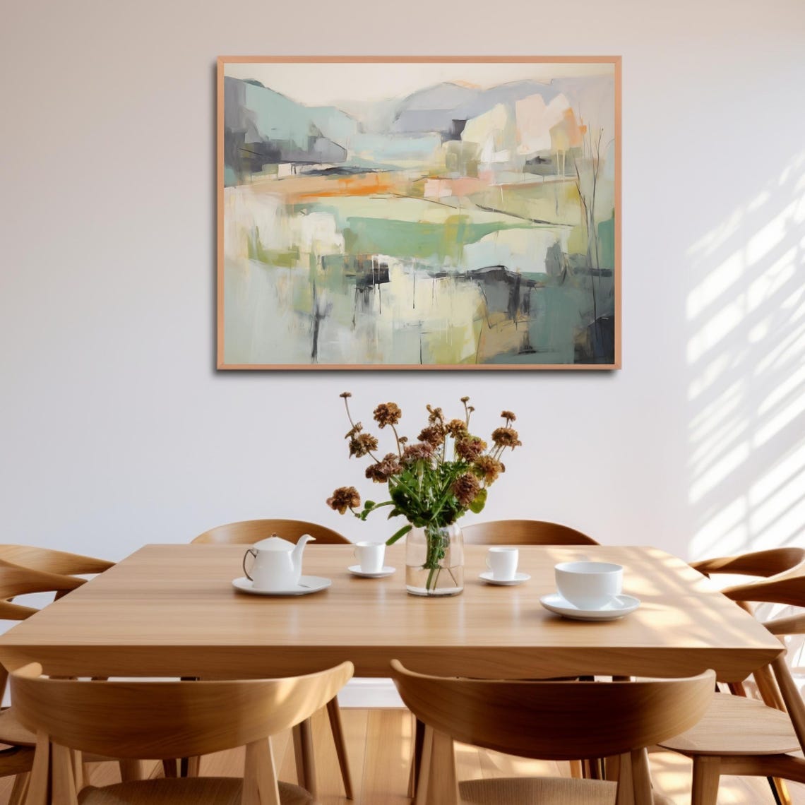 Neutral Abstract Landscape Painting Soft Gray Green Modern Art Poster - Image 3