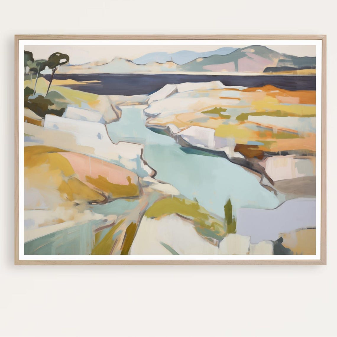 Abstract Coastal River Painting Ochre Cliffs Estuary Modern Art Poster