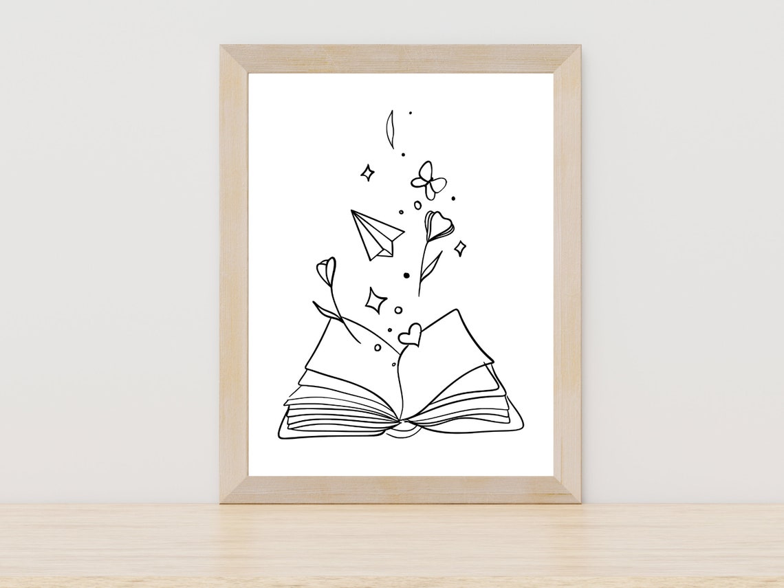 Open Book Magical Story One Line Art Book Lover Gift Wall Art
