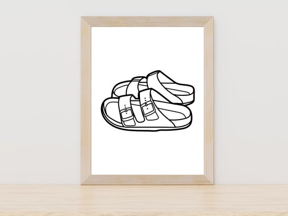 Birkenstocks Line Art Fashion Line Art Fashion Wall Decor Minimalistic Line Art Sandals Line Art Buckle Sandals Shoe Wall Decor Sandal