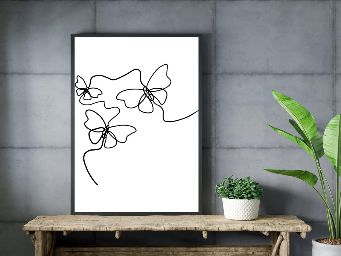 Three Butterflies Continuous Line Art Minimalist Nature Wall Poster - Image 3