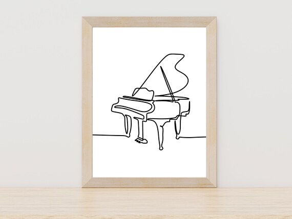 Elegant Minimalist Grand Piano Single Line Art Poster for Music Room Decor