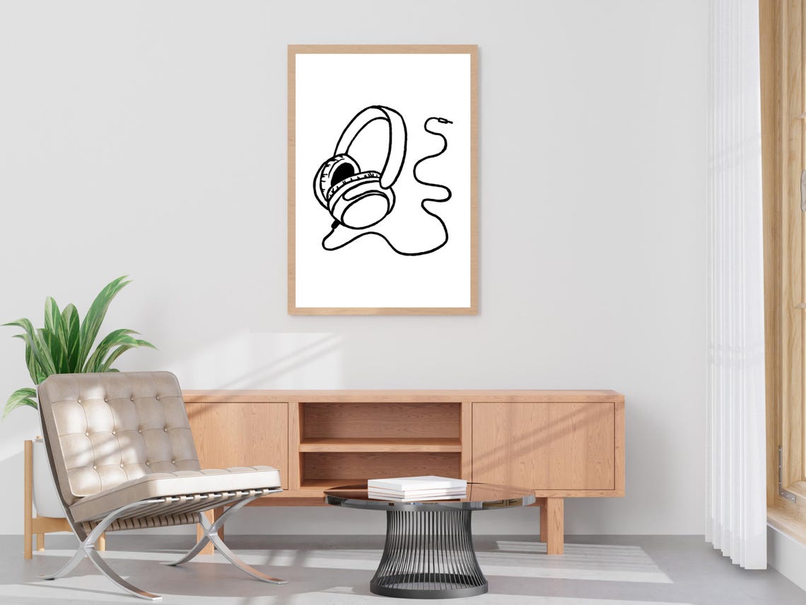 Headphones Minimalist Line Art Drawing Music Lover Wall Poster - Image 4