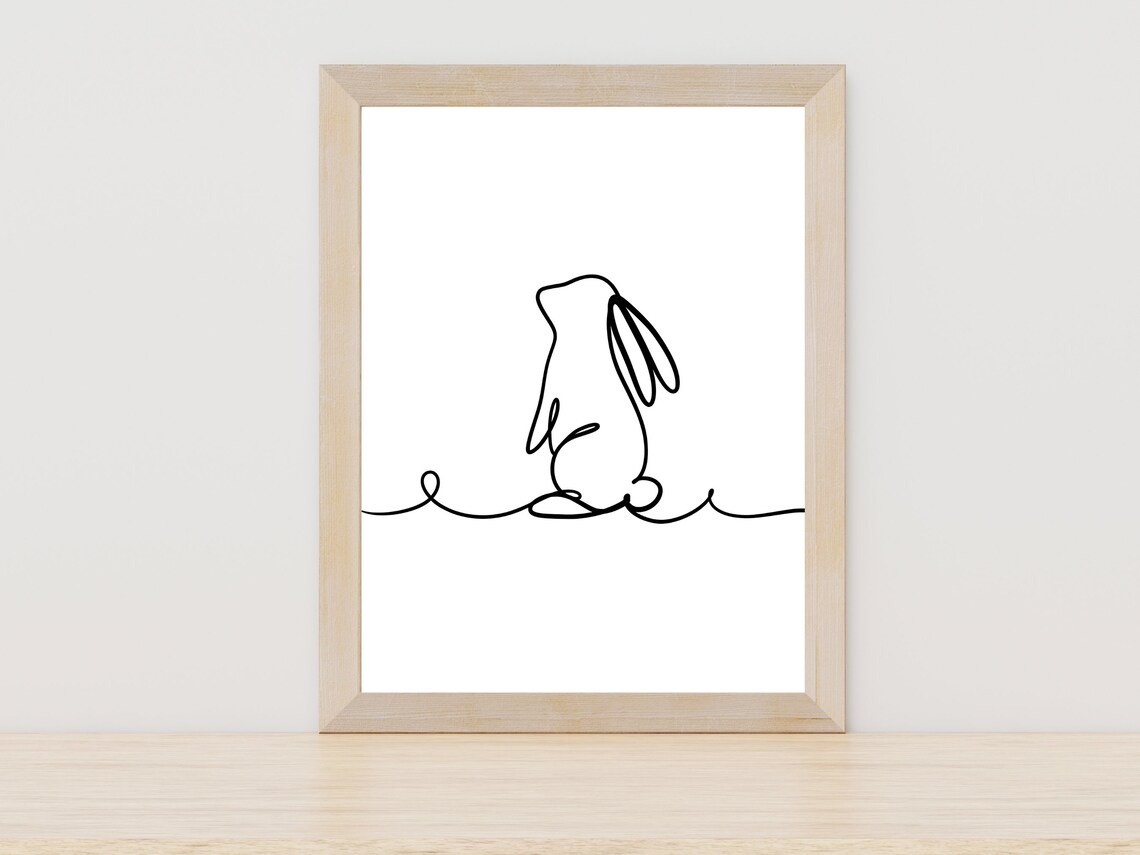 Bunny Line Art Rabbit Print, Minimalist Nursery Decor