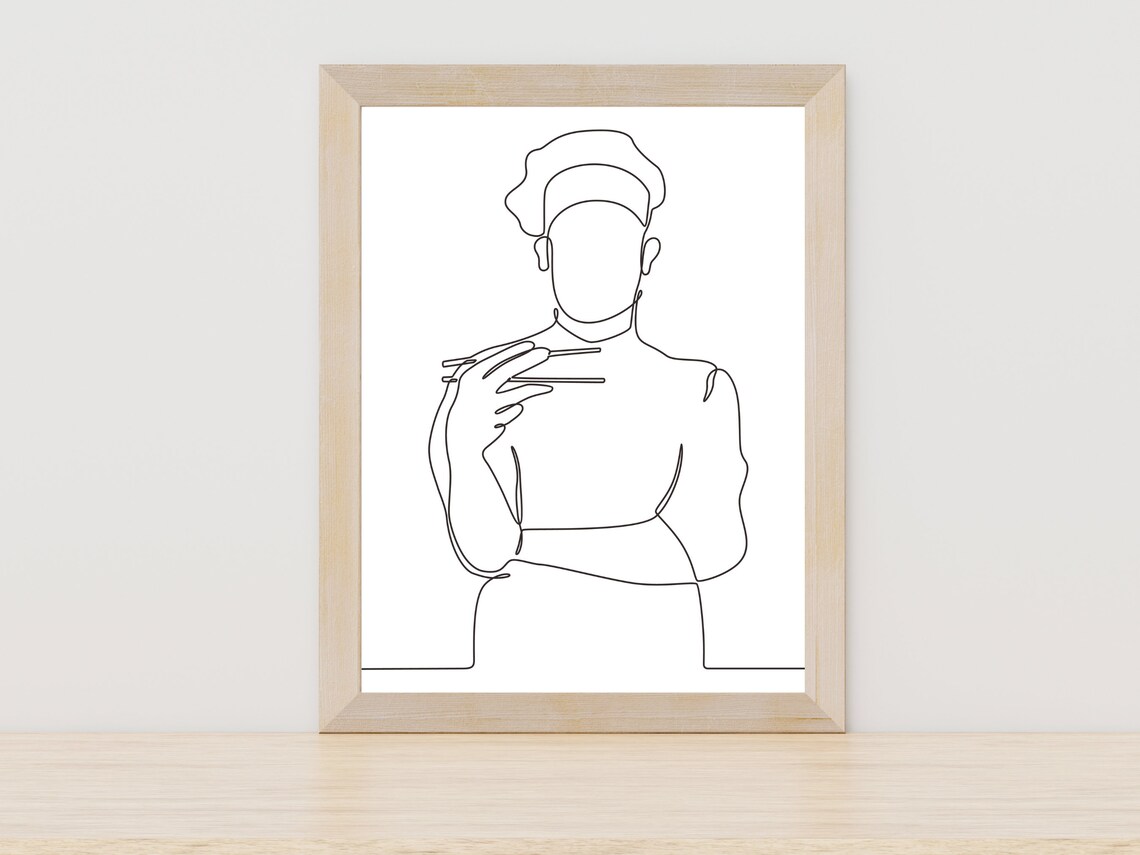 Chef Line Art Cooking Print, Kitchen Wall Decor