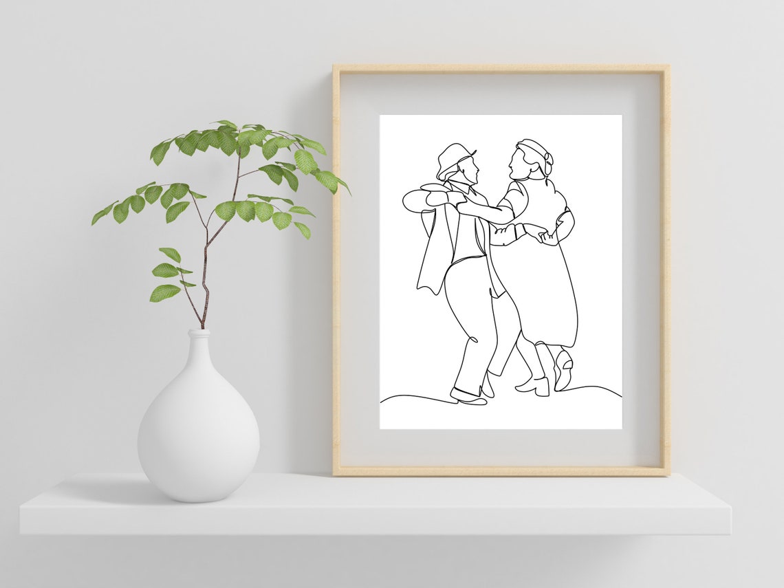 Dancing Couple Folk Style Dance Minimalist Single Line Art Poster - Image 2