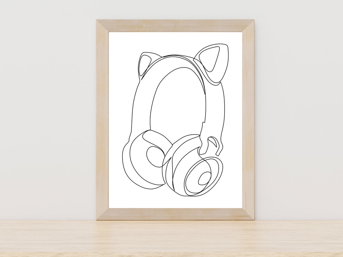 Cat Ears Headphones Line Art Anime Headphones Wall Art Furry Gamer Headphones Cat Ear Headphones Gift For Gamer Costume Accessories Wall Art