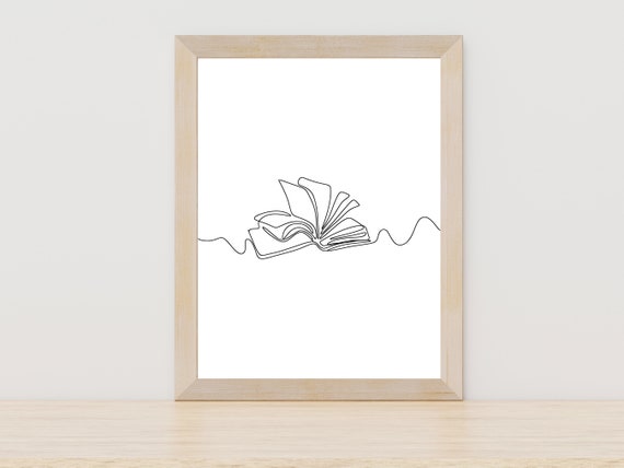 Minimalist Book Line Art Reader Poster Reading Reading Line Art Book Lover Gift Library Decor Book Wall Art Bookish Print