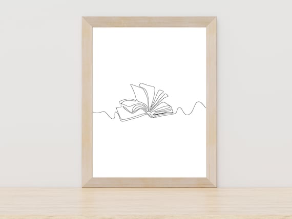 Open Book One Line Drawing Minimalist Reader Library Decor Poster