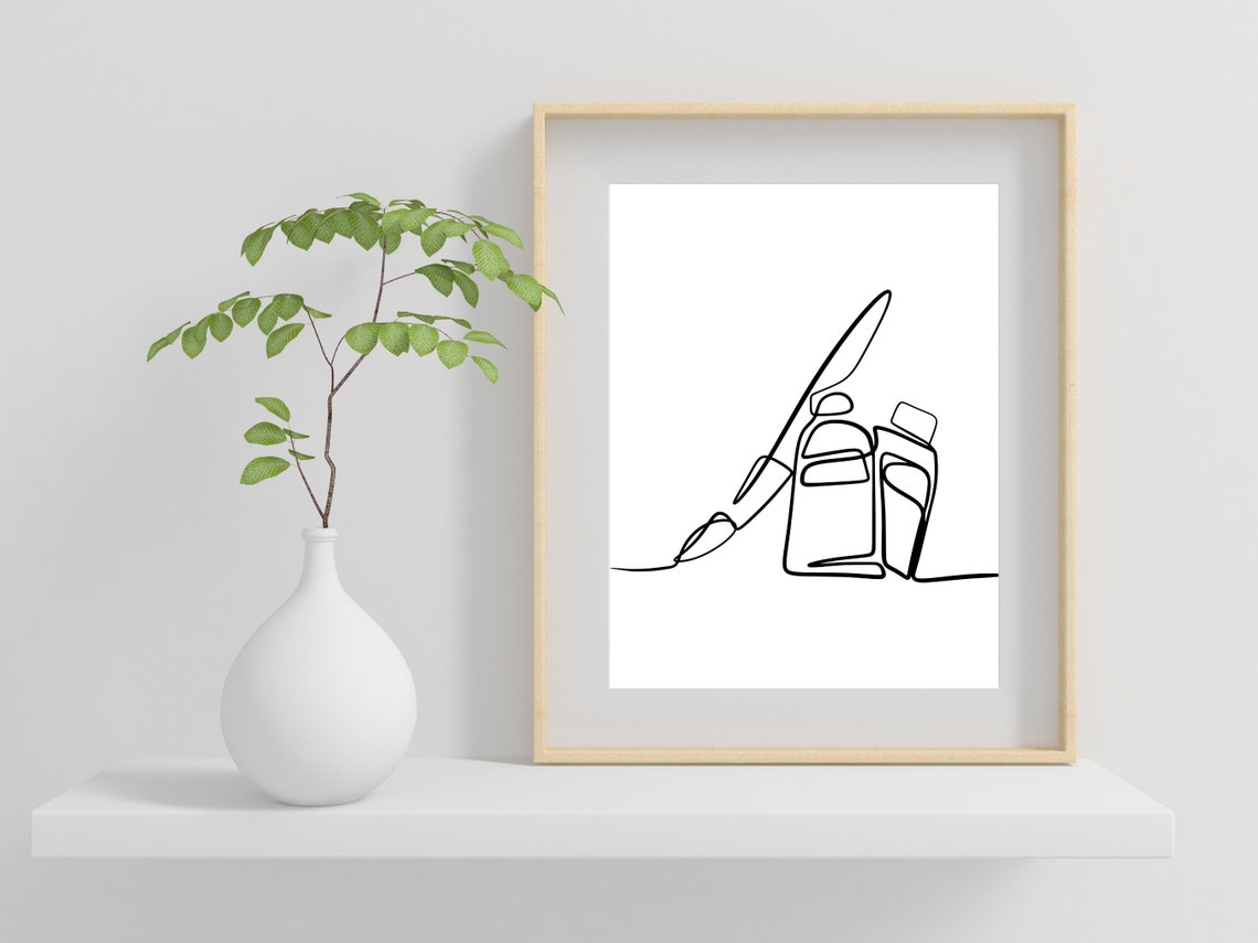 Vintage Fountain Pen and Ink Bottle Single Line Drawing Poster - Image 2