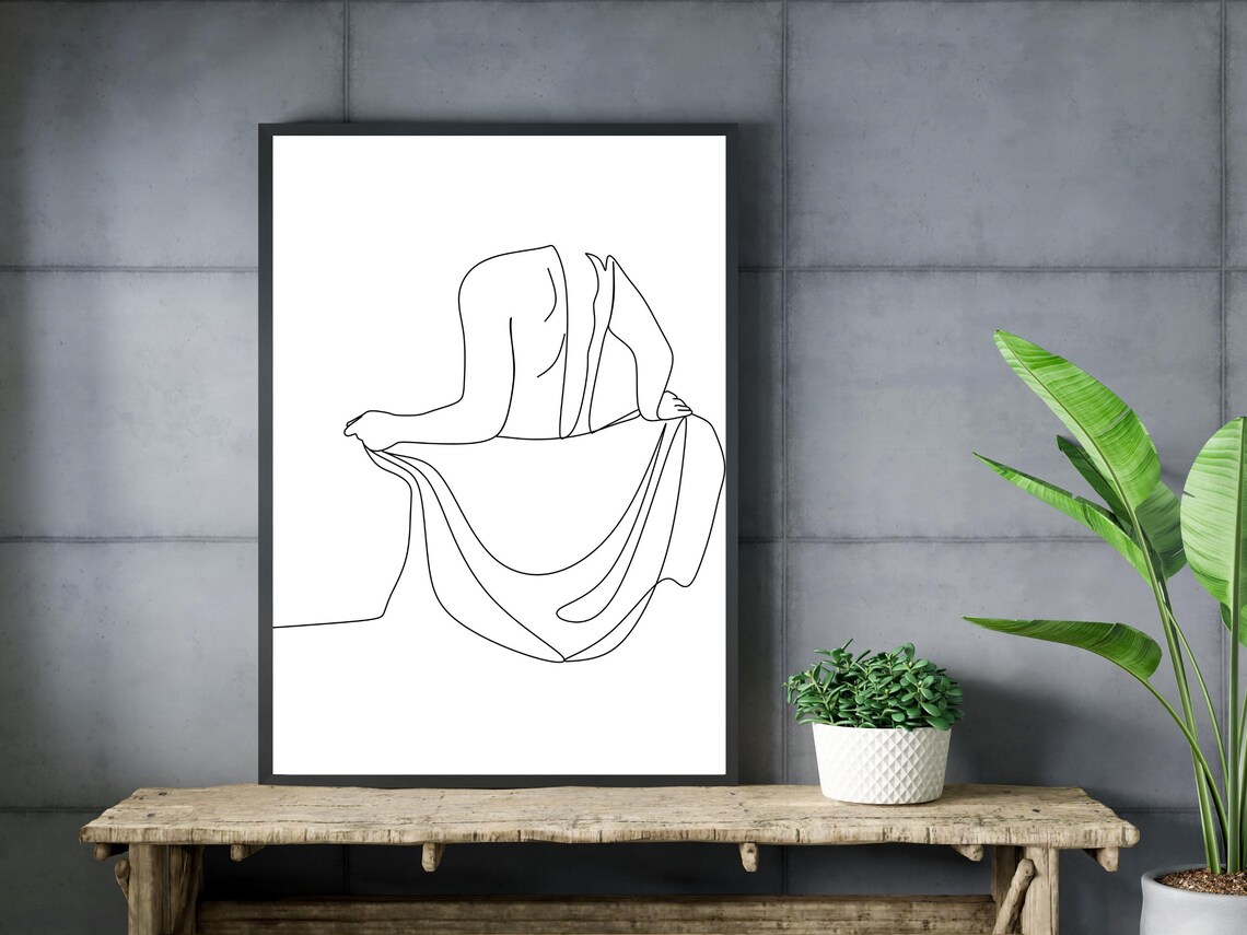Woman Draped in Fabric Minimalist Line Art Figure Study Poster - Image 3