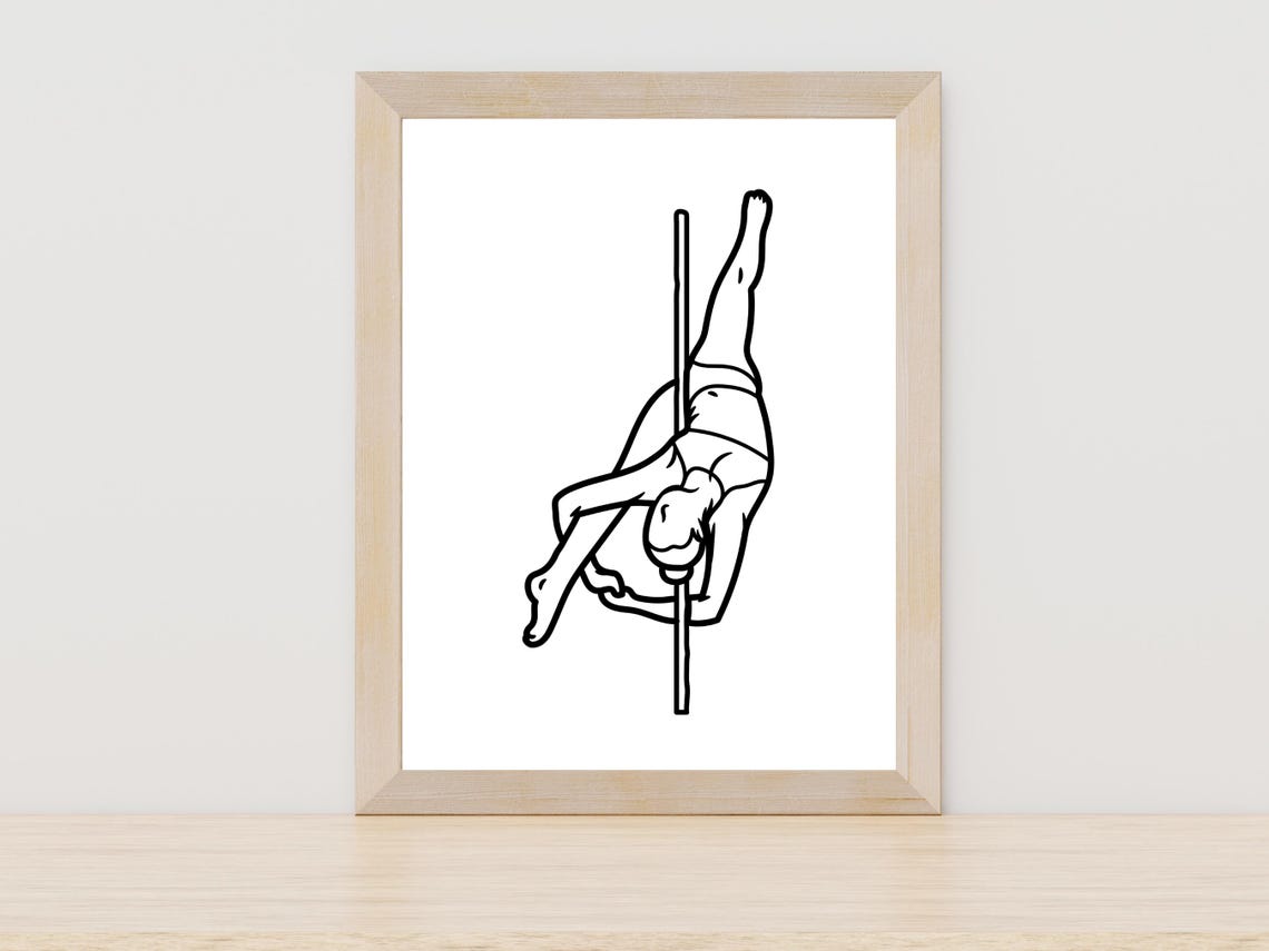 Female Pole Dancer Inverted Pose Line Art Fitness Studio Decor Poster