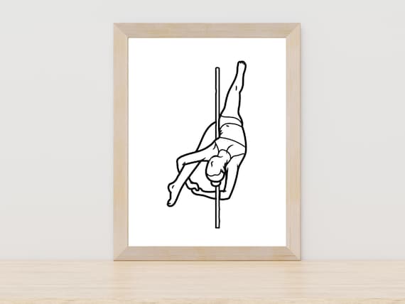 Female Pole Dancer Inverted Pose Line Art Fitness Studio Decor Poster