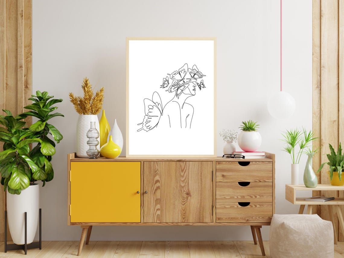 Woman With Butterflies Line Art Dreamy Transformation Decor Poster - Image 4