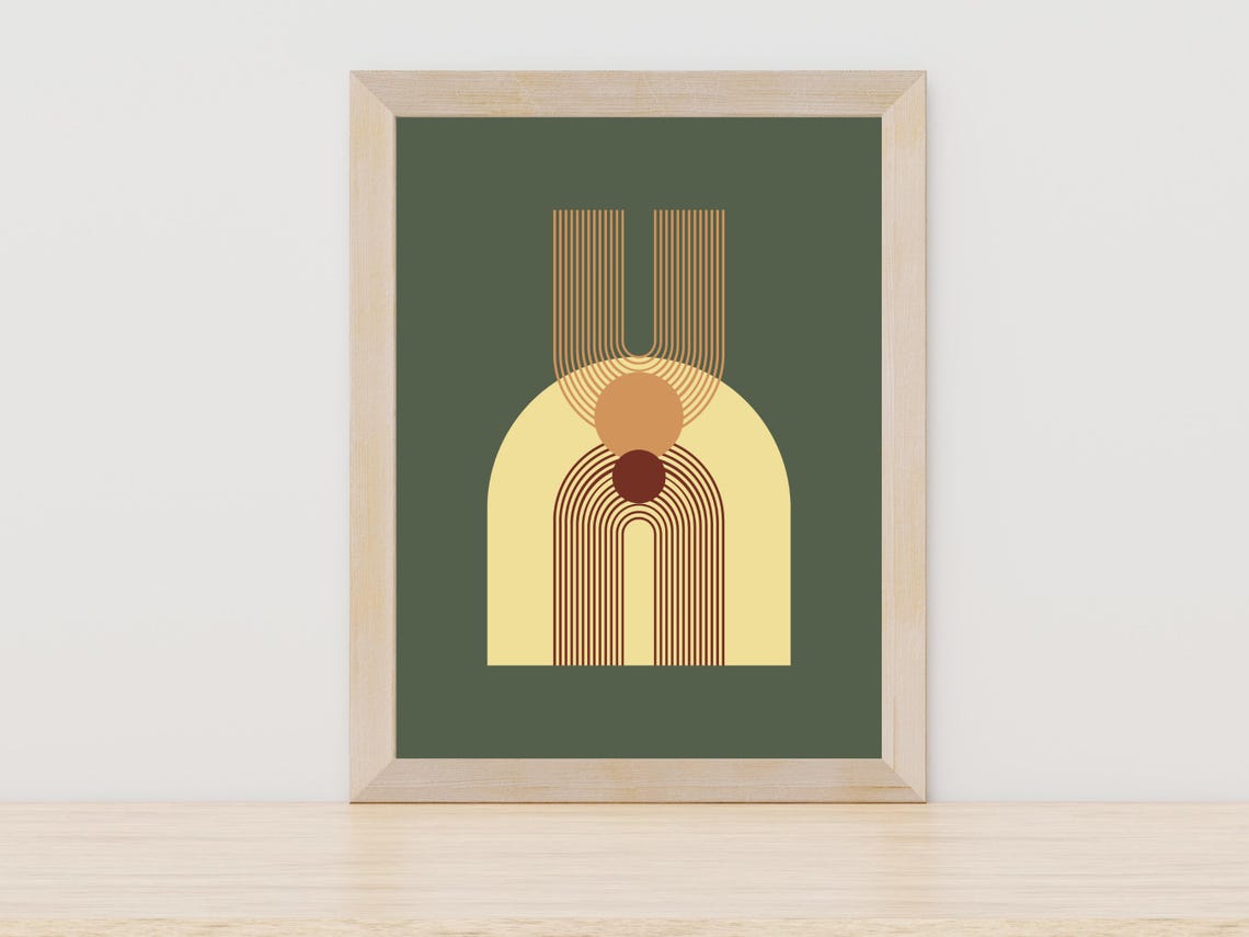 Mid Century Modern Arch Abstract Art Sage Green Mustard Wall Art