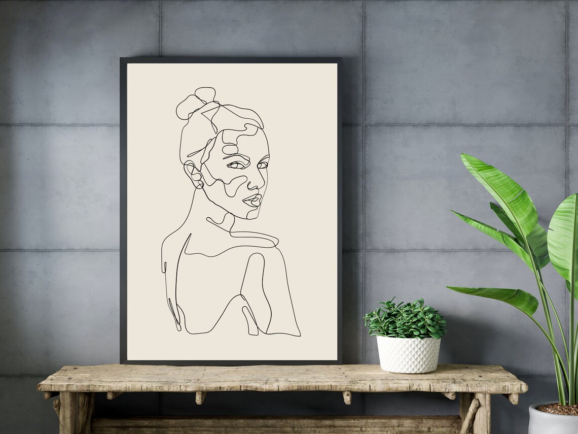 Modern Continuous Single Line Woman Portrait with Hair Bun Poster - Image 4