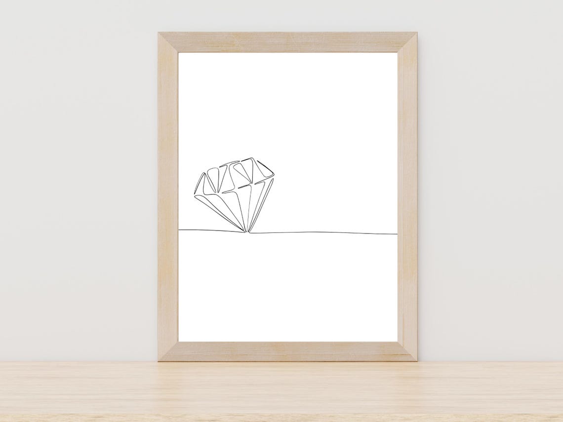 Diamond Single Line Art Minimalist Geometric Gemstone Jewelry Poster