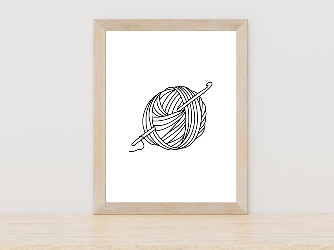 Ball Of Yarn With Crochet Hook Line Art Crocheter Craft Gift Poster
