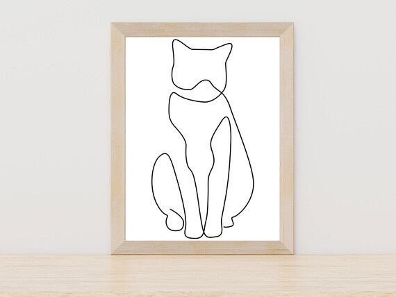 Sitting Cat Minimalist Continuous One Line Art Pet Lover Poster