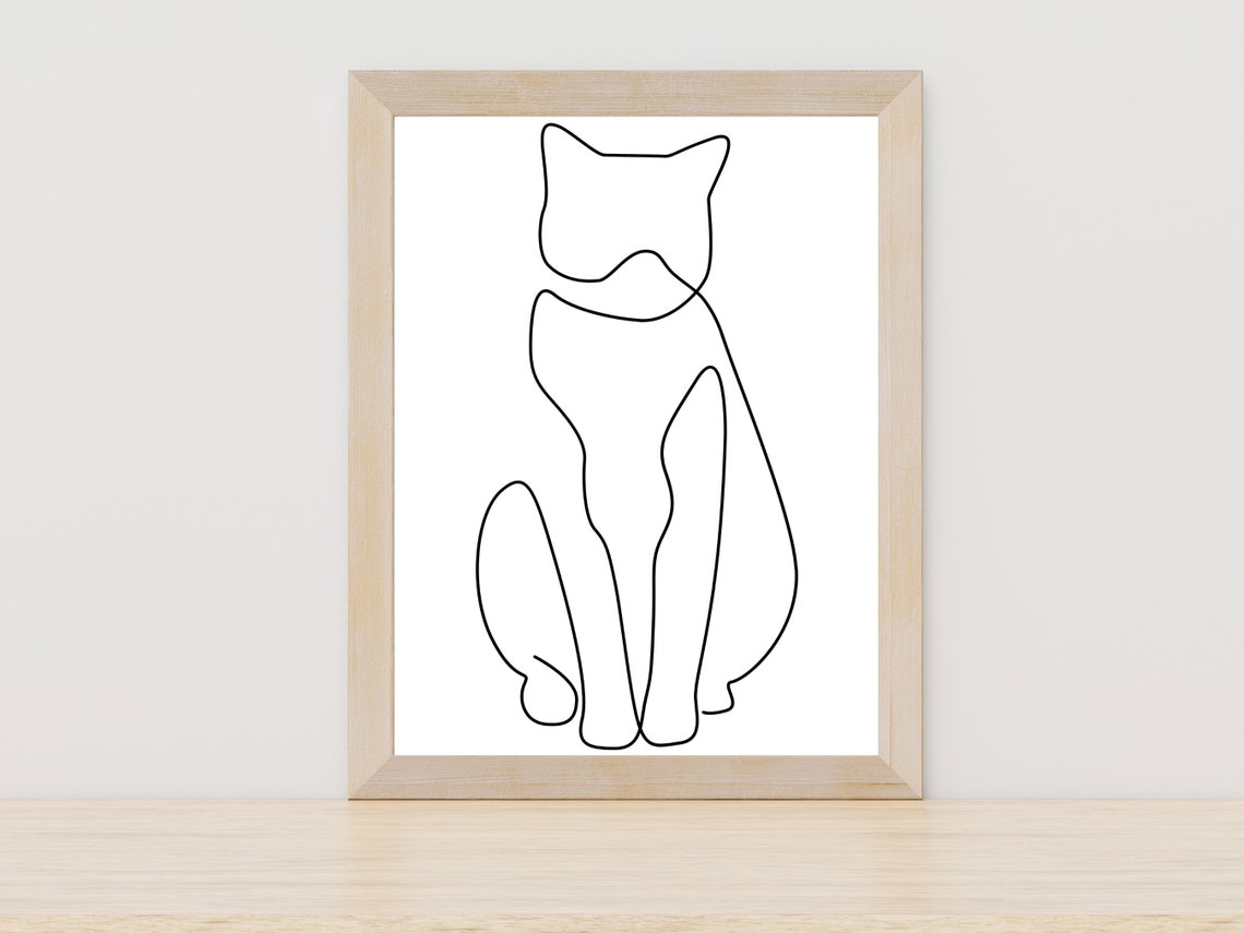 Sitting Cat Minimalist Continuous One Line Art Pet Lover Poster