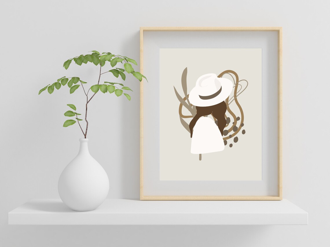 Abstract Faceless Woman In White Hat Minimalist Portrait Poster - Image 2