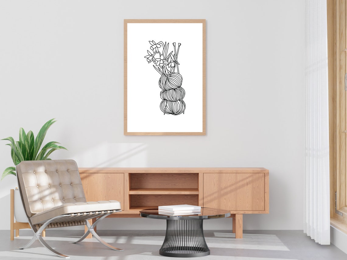 Yarn Balls Knitting Needles Floral Line Art Craft Lover Gift Poster - Image 4