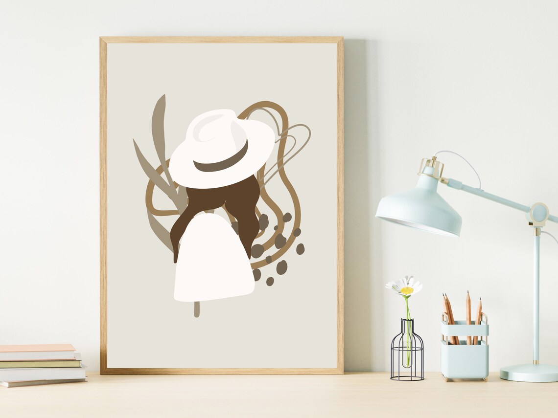 Abstract Faceless Woman In White Hat Minimalist Portrait Poster - Image 3