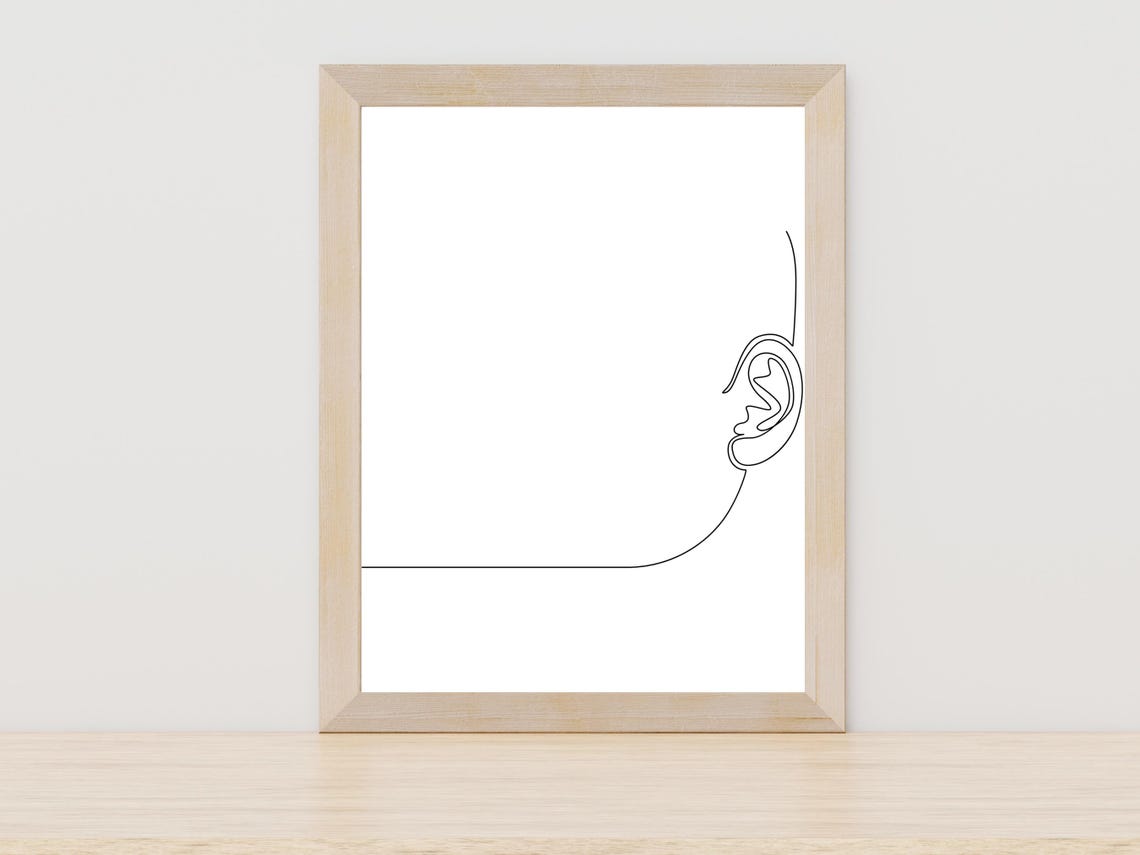 Minimalist Single Line Drawing Ear Profile Abstract Face Wall Art