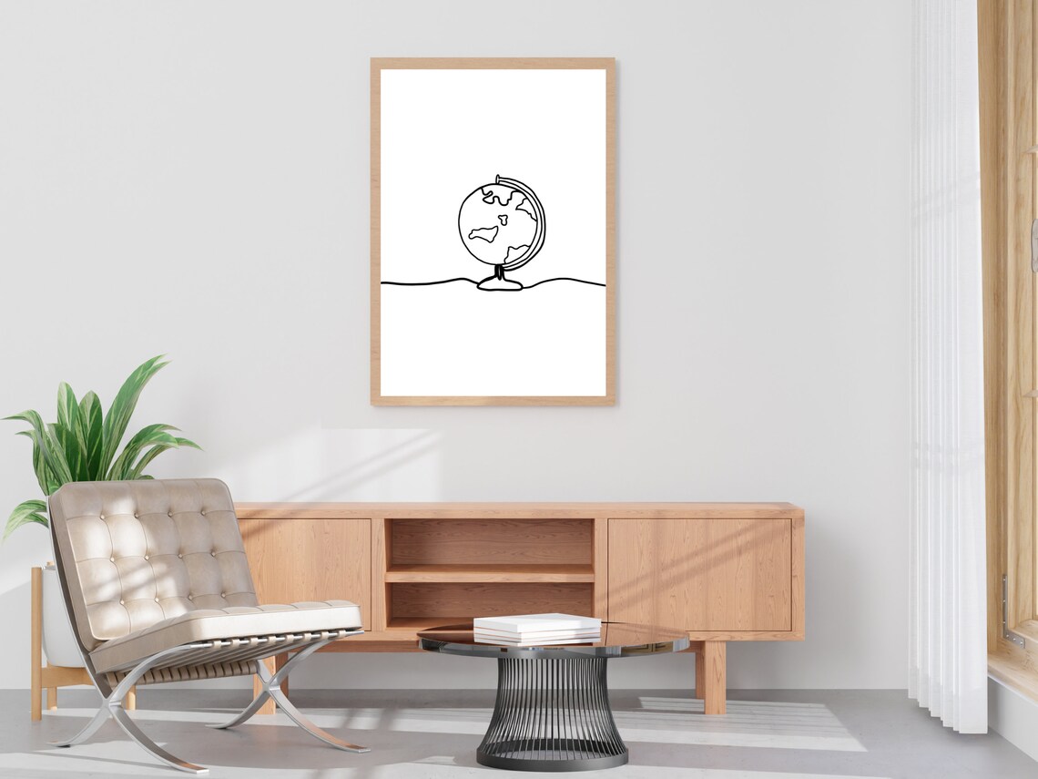 Globe Continuous Line Drawing World Map Line Art Art Print - Image 4