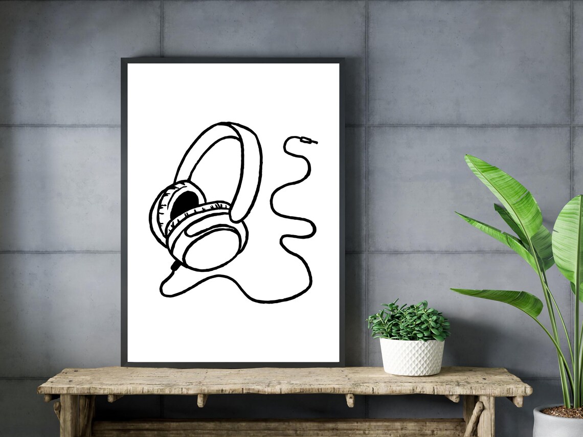 Headphones Minimalist Line Art Drawing Music Lover Wall Poster - Image 3