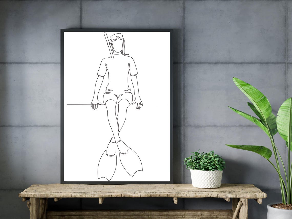 Scuba Diver Single Line Art Minimalist Ocean Adventure Poster - Image 3