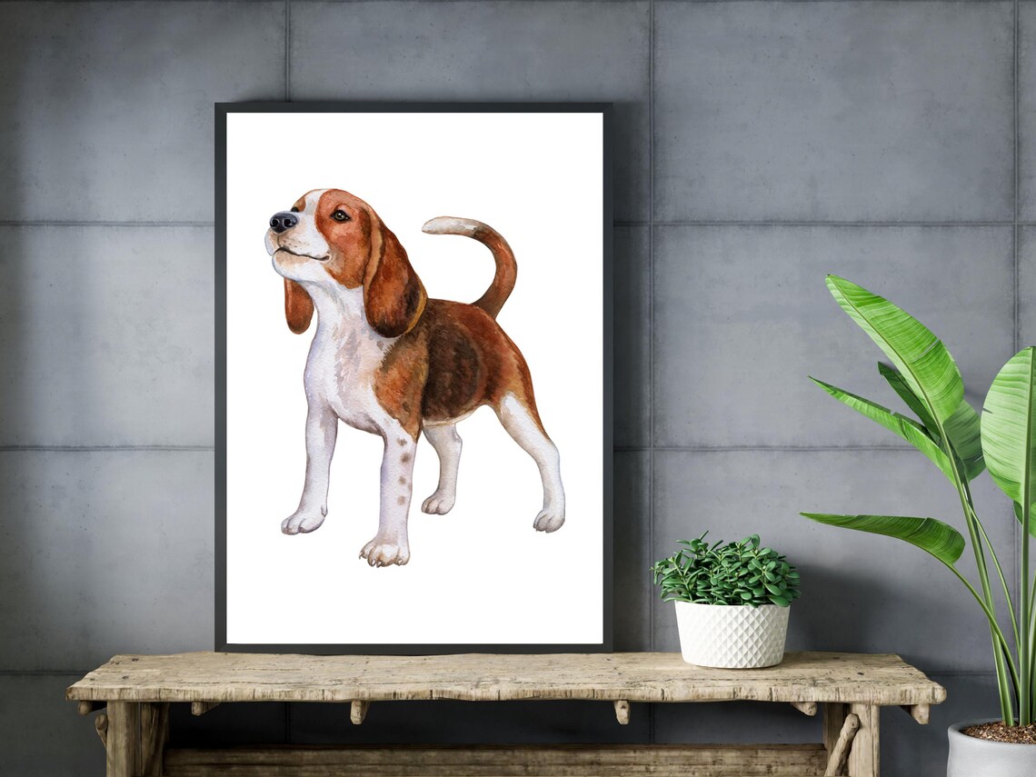 Beagle Puppy Watercolor Painting Cute Dog Portrait Pet Lover Poster - Image 3