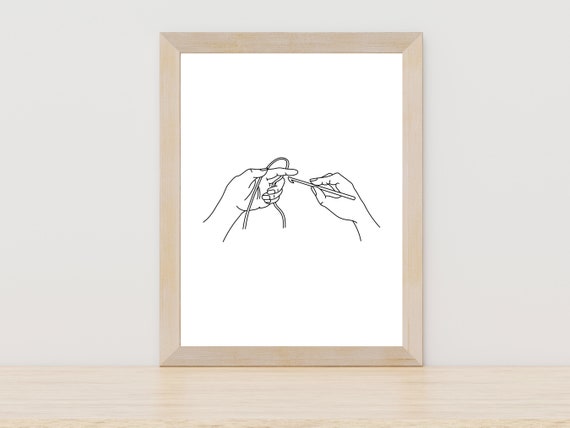 Crocheting Line Art Drawing Lover Of Crochet Crochet Wall Art Gift For Crocheter Crocheting Gift For Knitting Minimal Line Wall Art
