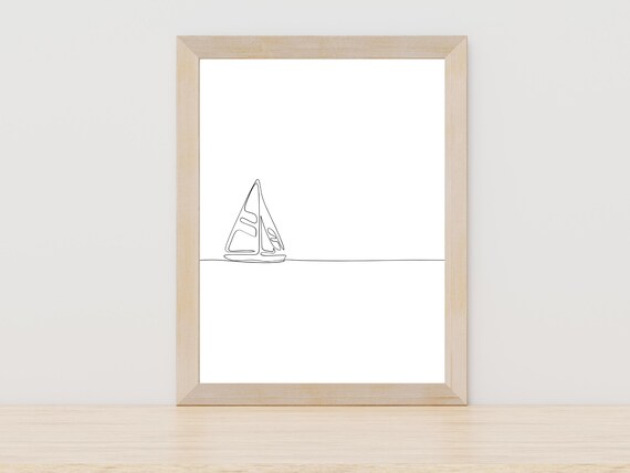 Sailboat Continuous Line Art Nautical Minimalist Sea Wall Poster