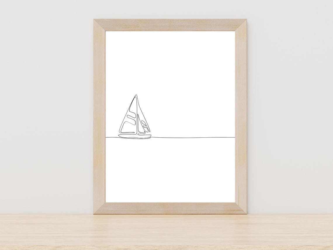 Sailboat Continuous Line Art Nautical Minimalist Sea Wall Poster