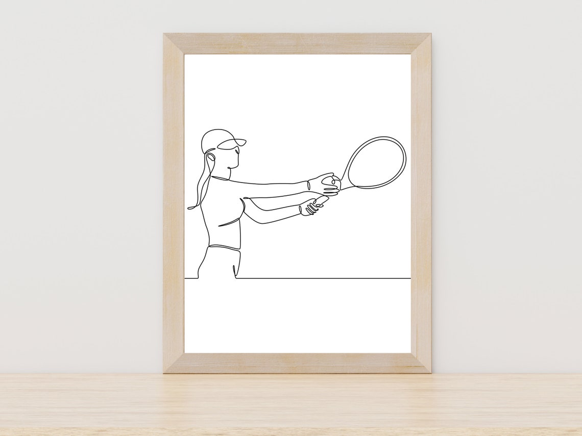 Female Tennis Player Continuous One Line Art Sports Wall Poster