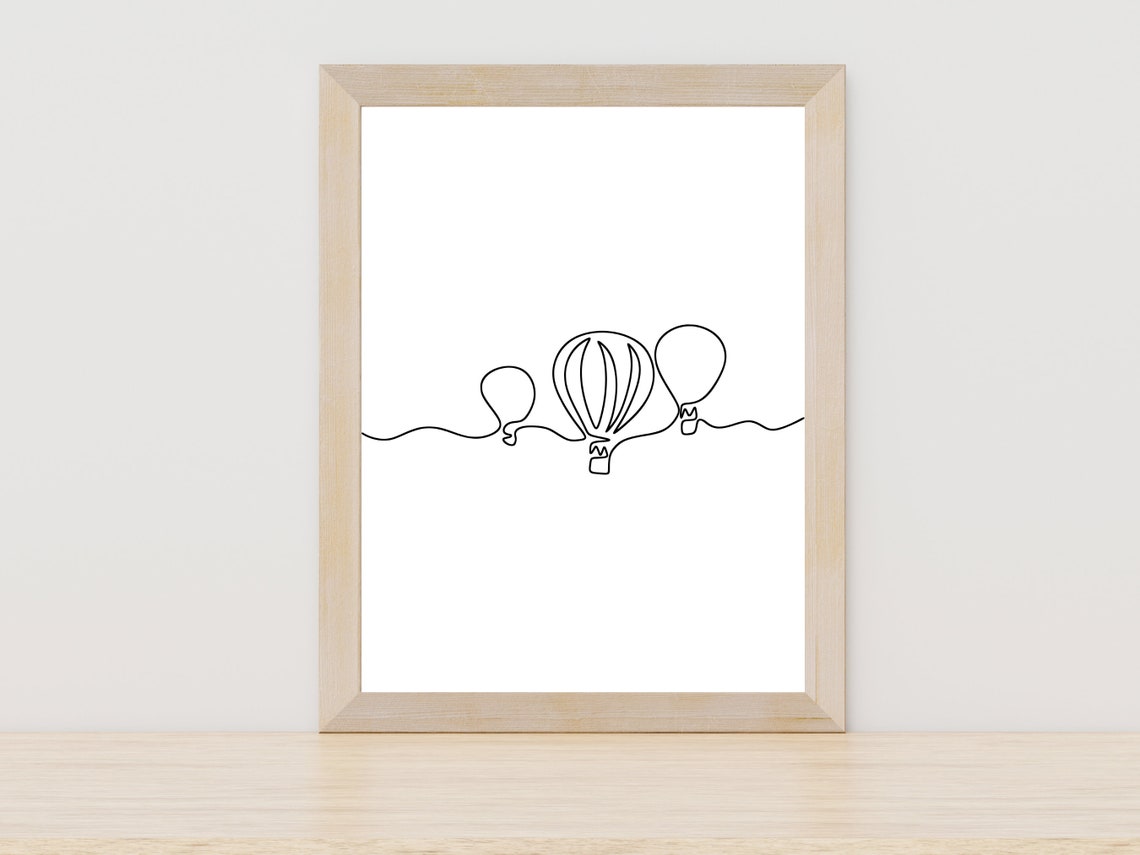 Hot Air Balloons One Line Drawing Minimalist Nursery Travel Art Poster