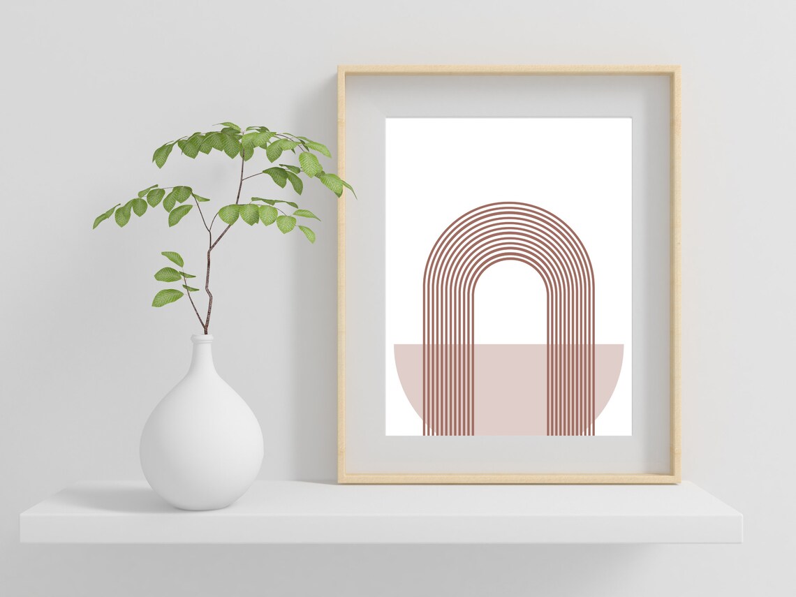 Mid Century Modern Rainbow Wall Art Neutral Tone Abstract Rainbow Geometric Rainbow Print Minimalist Boho Aesthetic Rainbow - Image 2