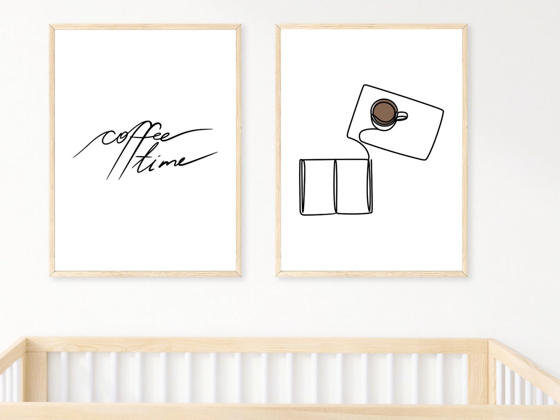 Coffee Time Duo Book and Coffee Line Art Kitchen Decor Wall Art - Image 2