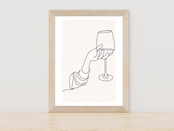 Hand Holding Wine Glass Single Line Drawing Elegant Bar Decor Poster