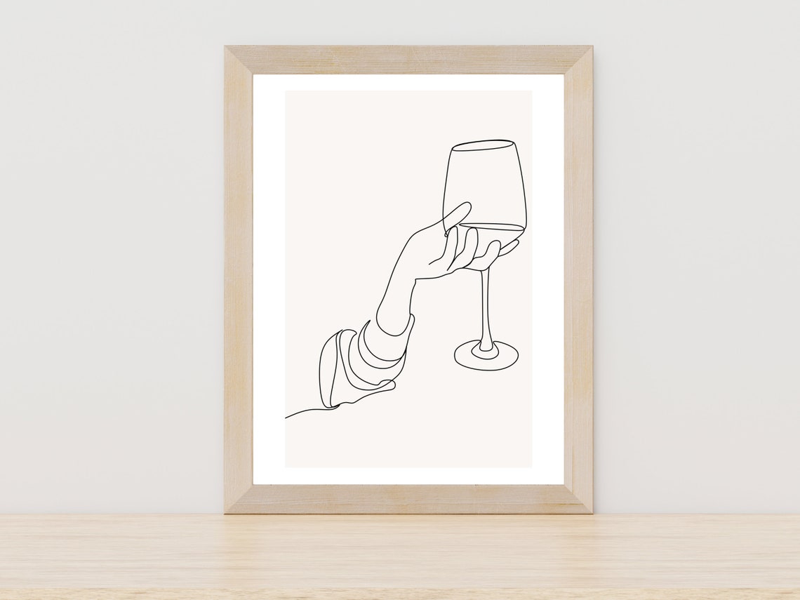 Hand Holding Wine Glass Single Line Drawing Elegant Bar Decor Poster