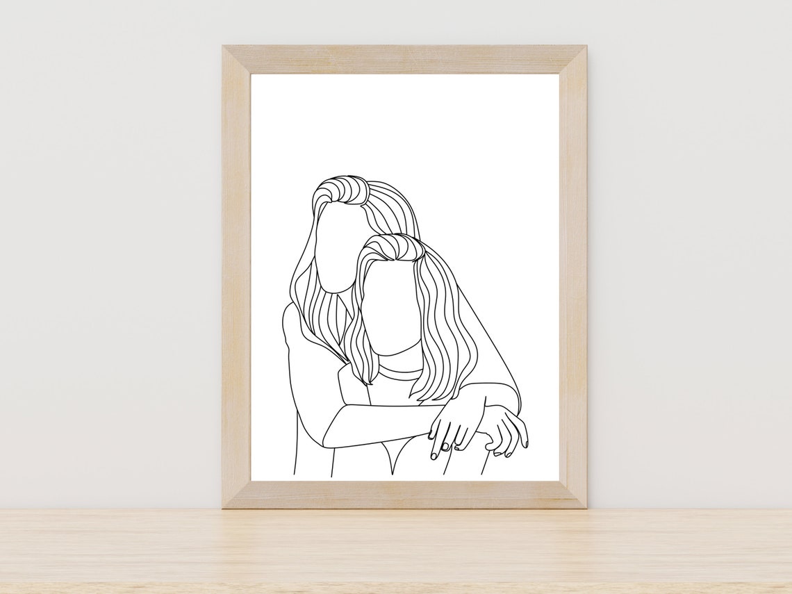 Couple Line Art Print Couple Hugging Line Art Romantic Poster Lgbt Love Pride Wall Art Two Females Line Art One Line Couple Art Print
