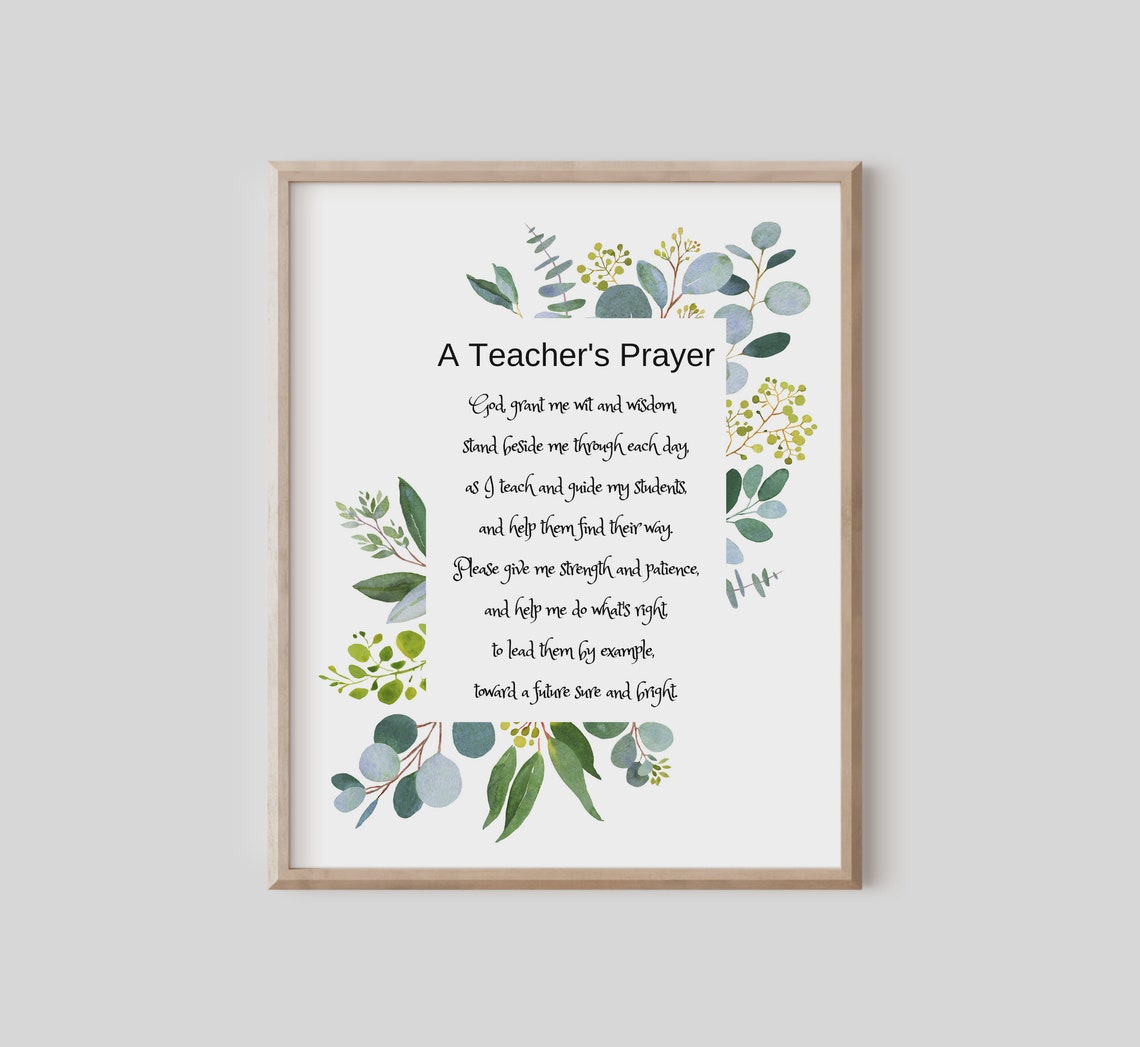 A Teacher's Prayer Poem Botanical Watercolor Inspirational Gift Print